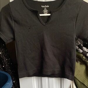 Cotton Candy Black Ribbed Top